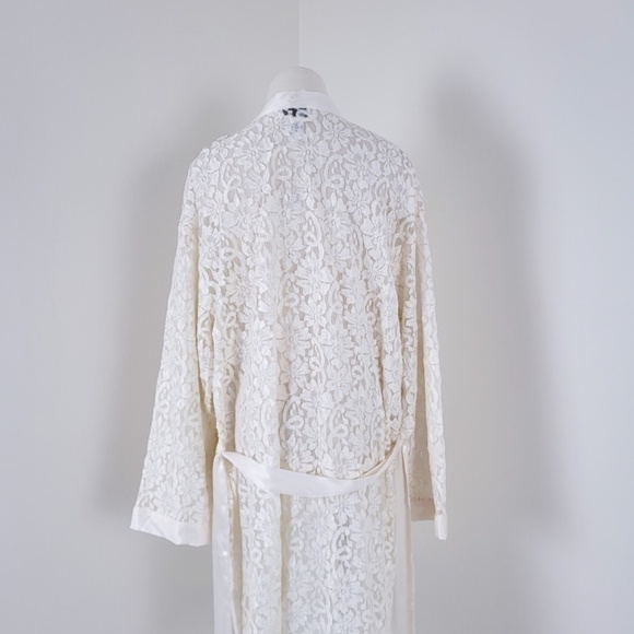 Vintage Lace Robe Bell Sleeve Long belted peignoir satin angel kimono duster - Picture 8 of 17